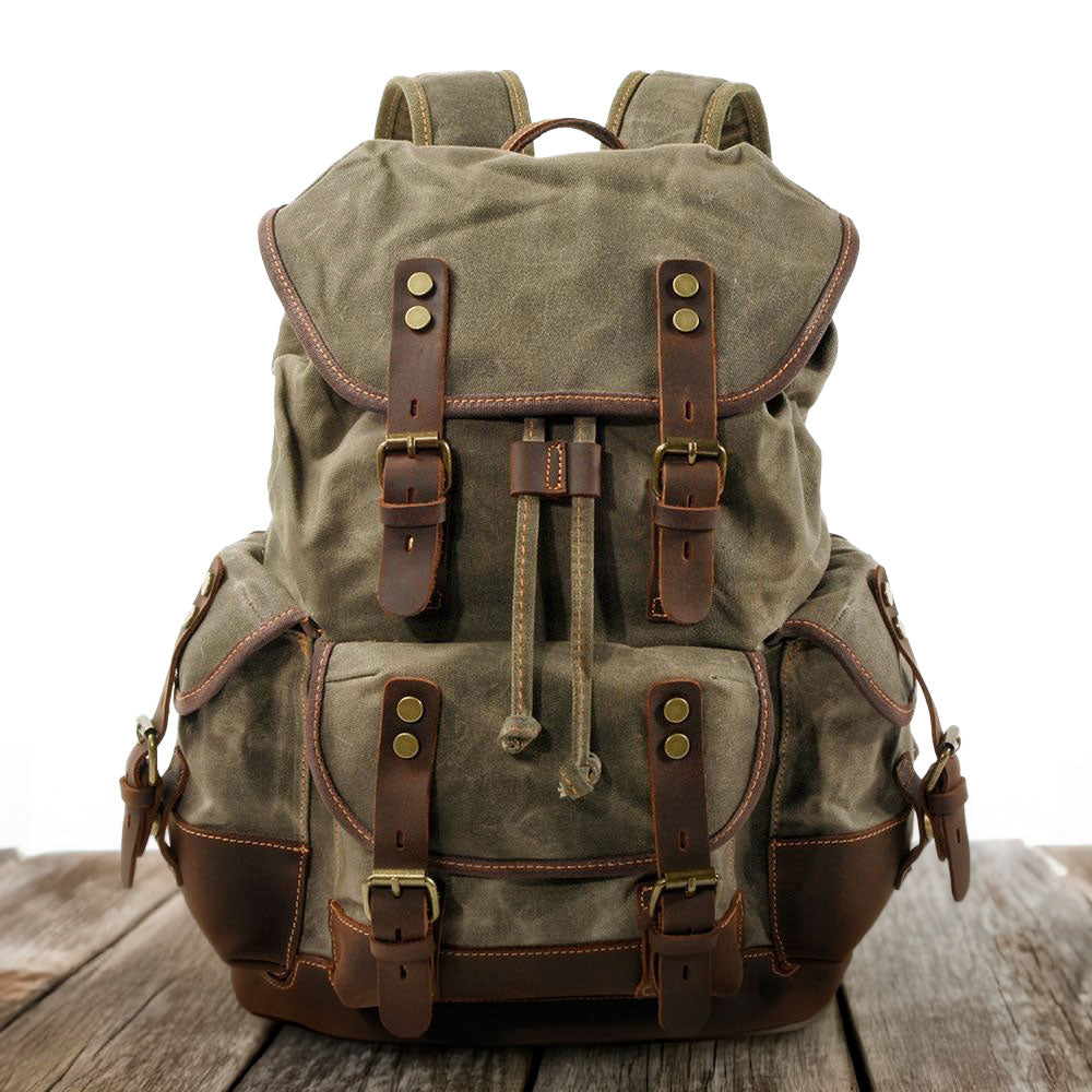 John | Robust canvas backpack made of Genuine Leather