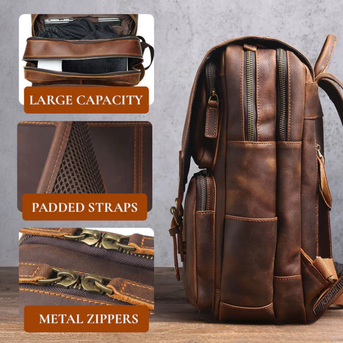 Robert | Sturdy travel backpack made of Genuine Leather