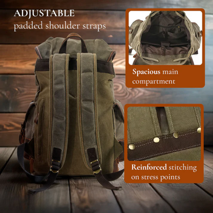 John | Robust canvas backpack made of Genuine Leather