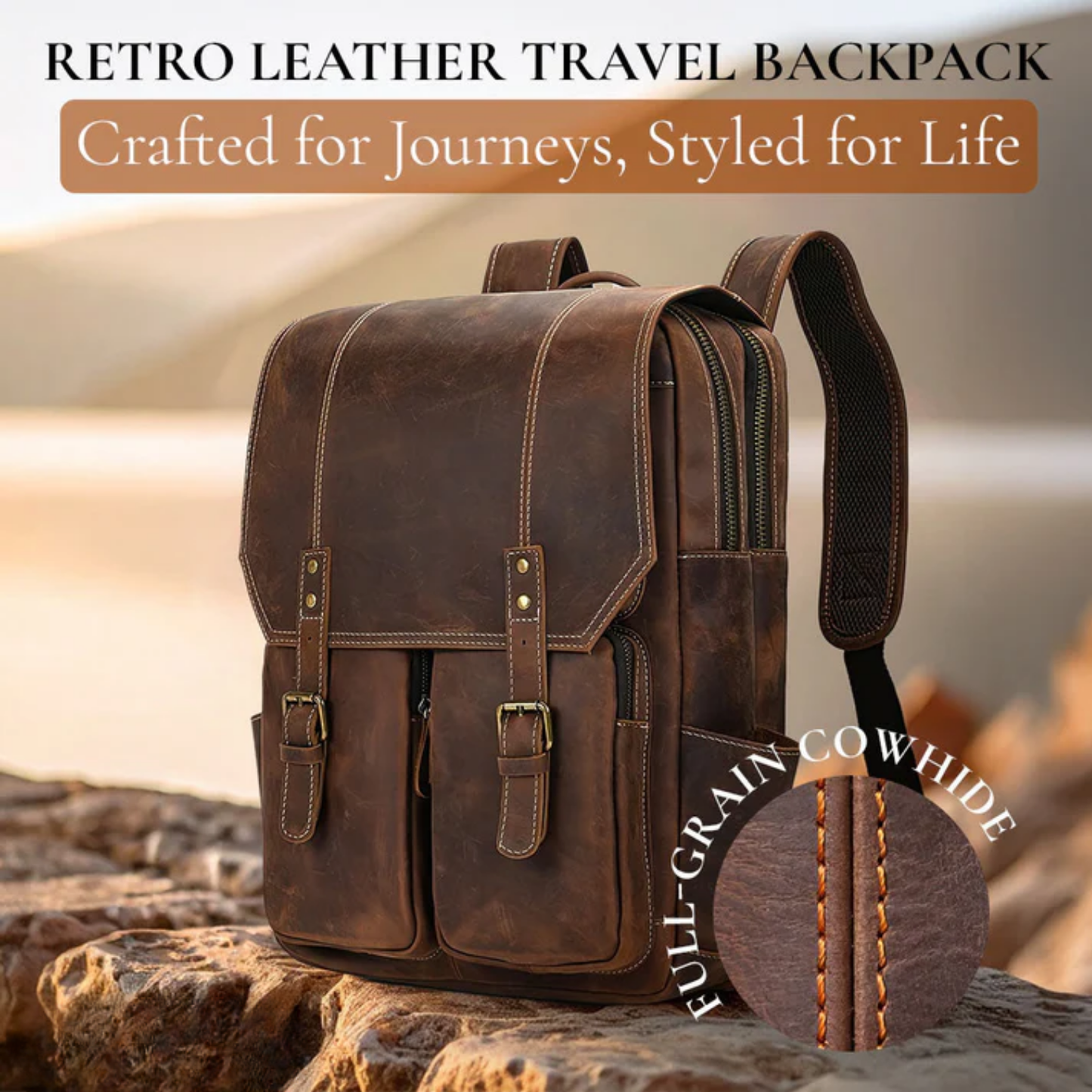 Robert | Sturdy travel backpack made of Genuine Leather