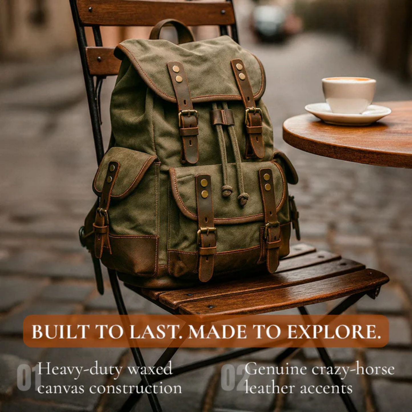 John | Robust canvas backpack made of Genuine Leather
