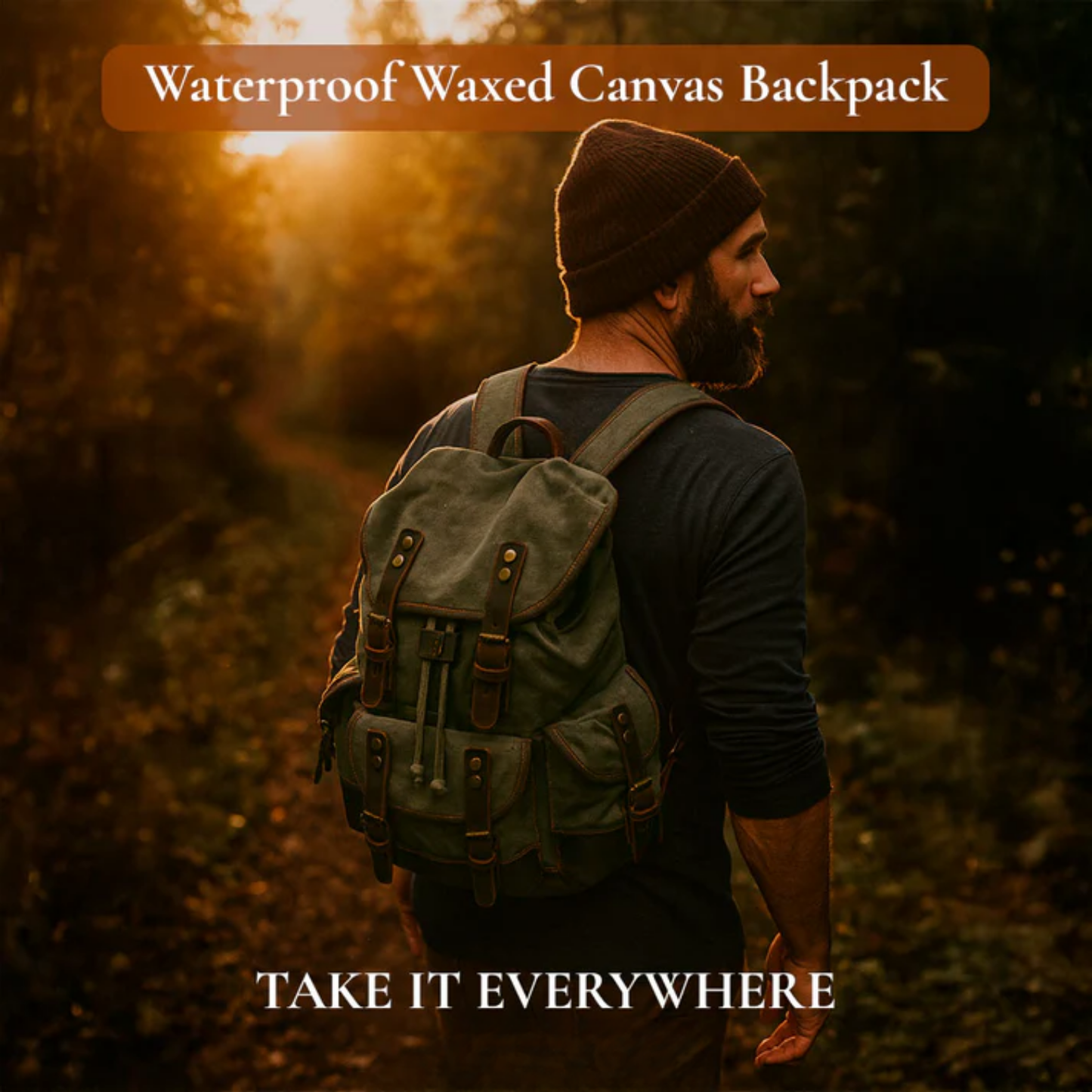 John | Robust canvas backpack made of Genuine Leather