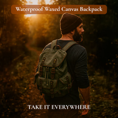John | Robust canvas backpack made of Genuine Leather