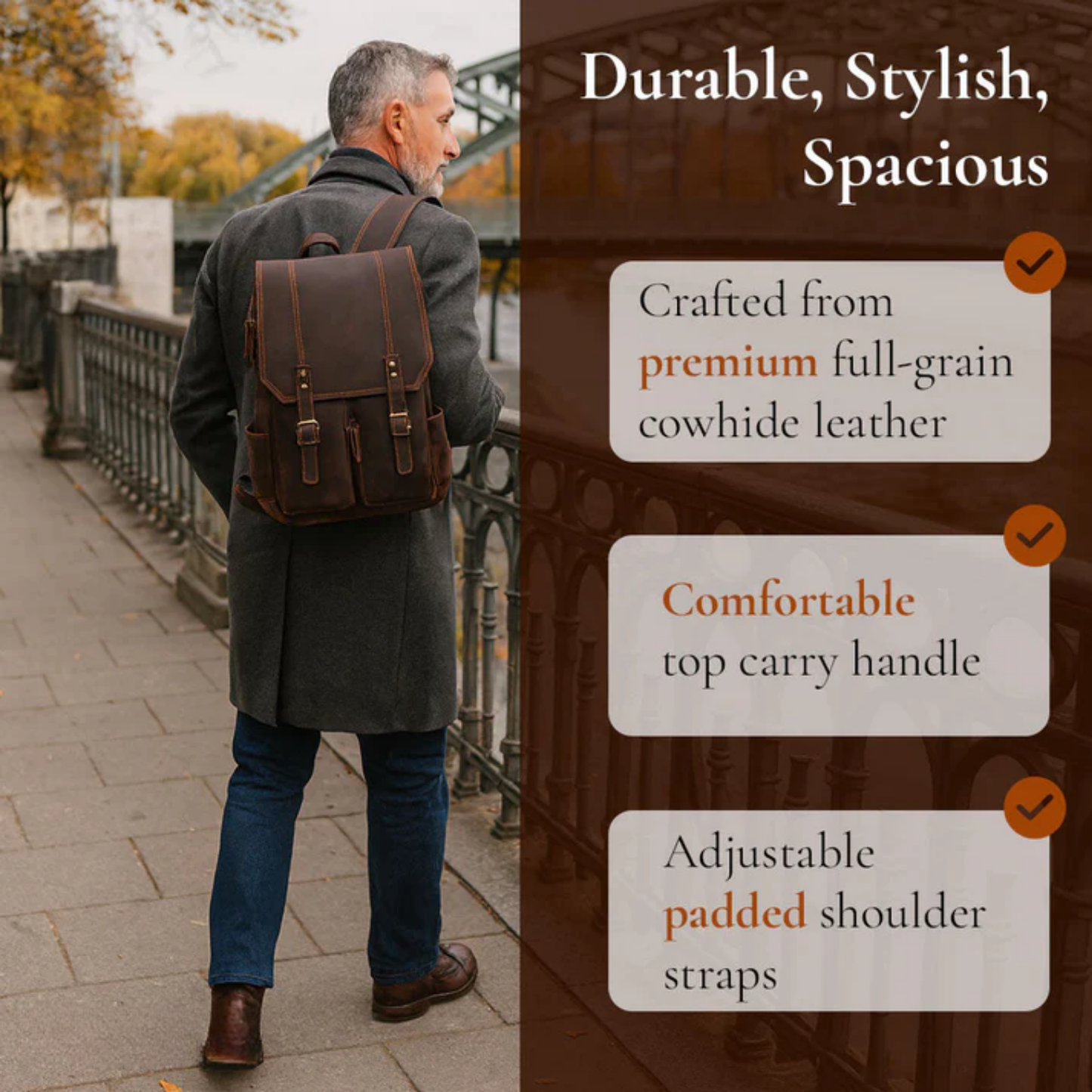 Robert | Sturdy travel backpack made of Genuine Leather
