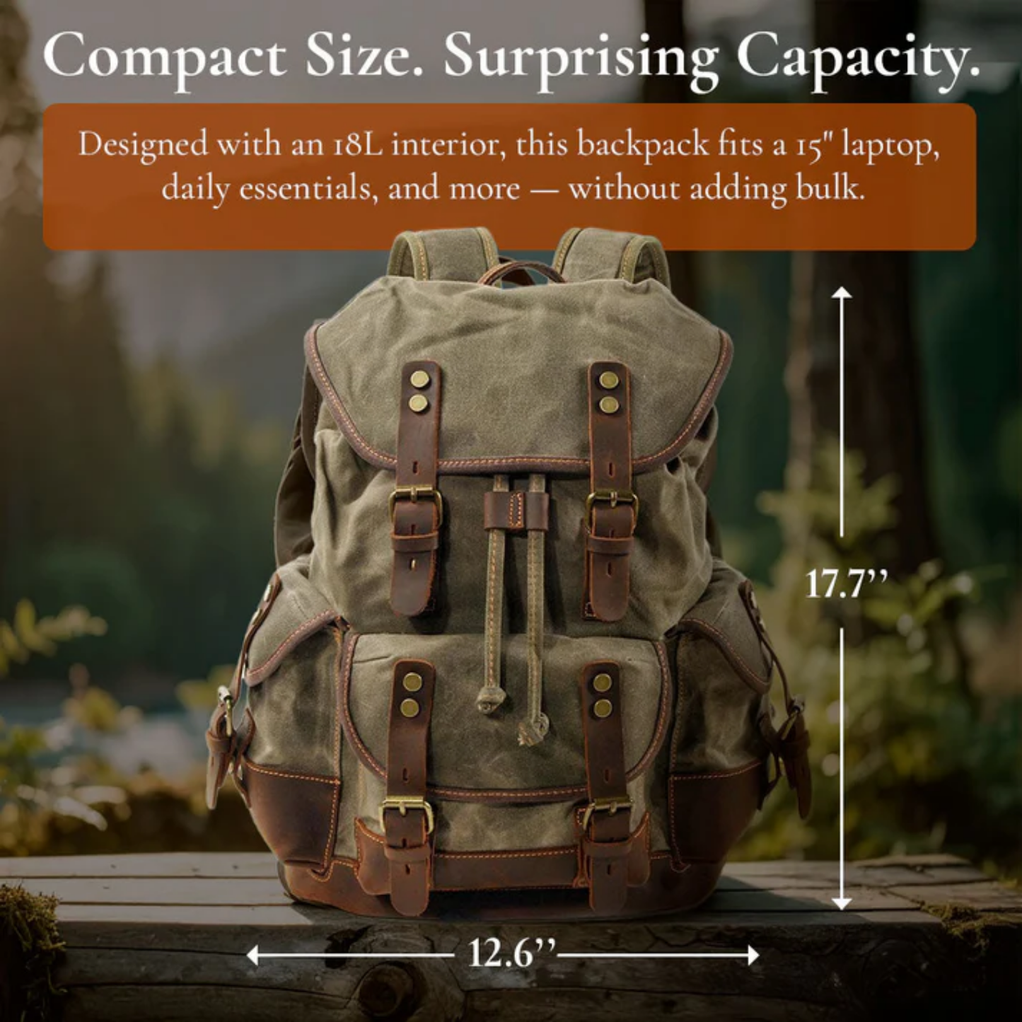 John | Robust canvas backpack made of Genuine Leather