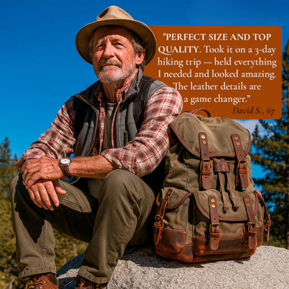 John | Robust canvas backpack made of Genuine Leather