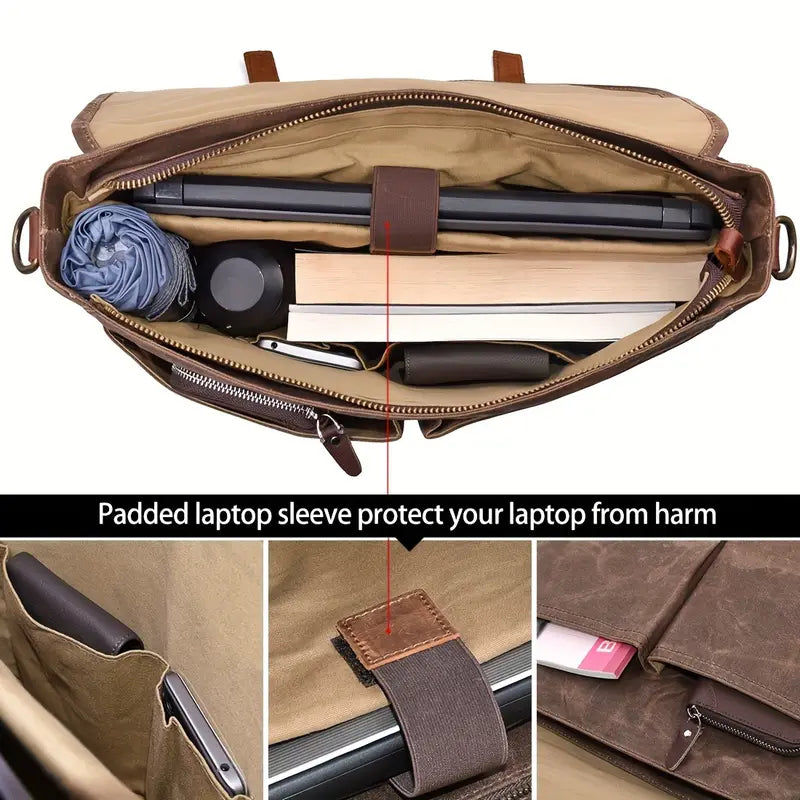 Brett | Waterproof canvas shoulder bag made of Genuine Leather