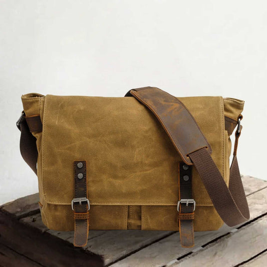 Joshua | Sturdy canvas shoulder bag made of Genuine Leather