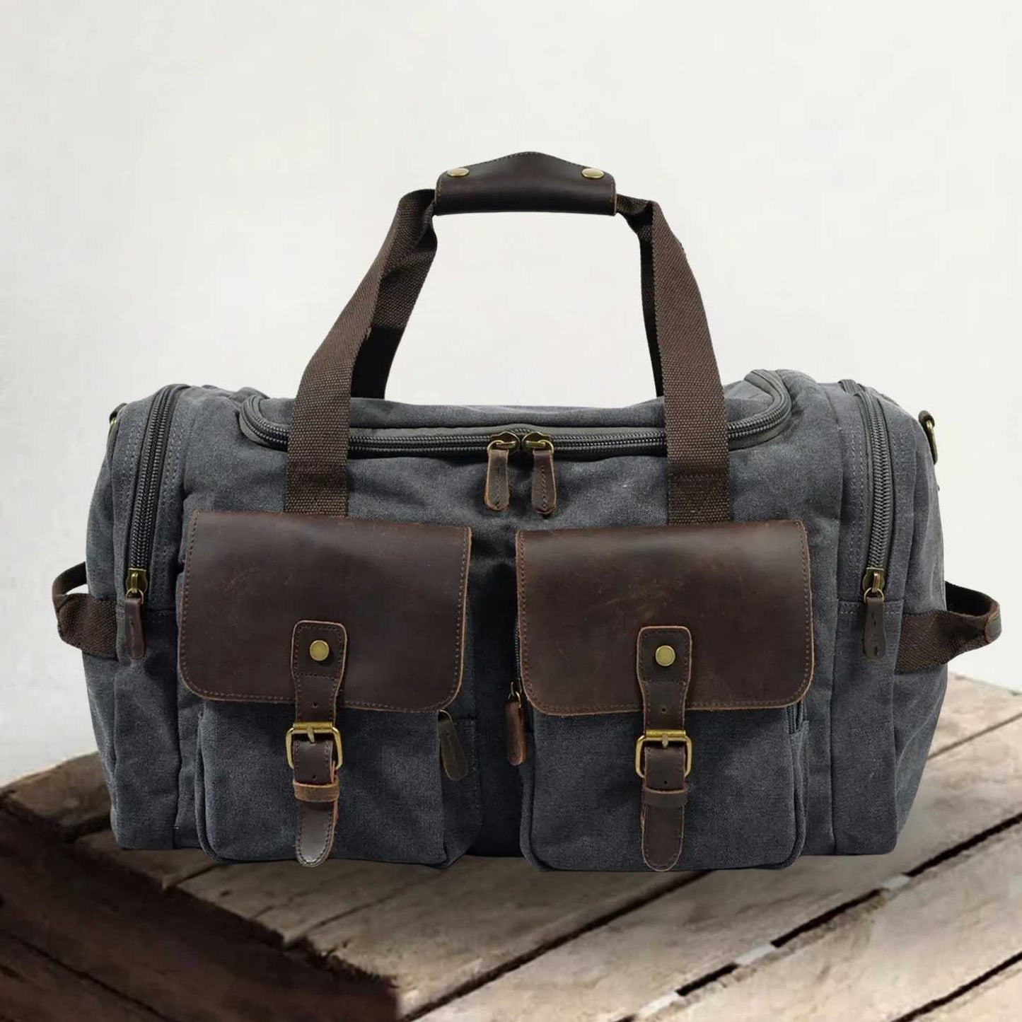 David | Canvas duffle bag for travel made of Genuine Leather