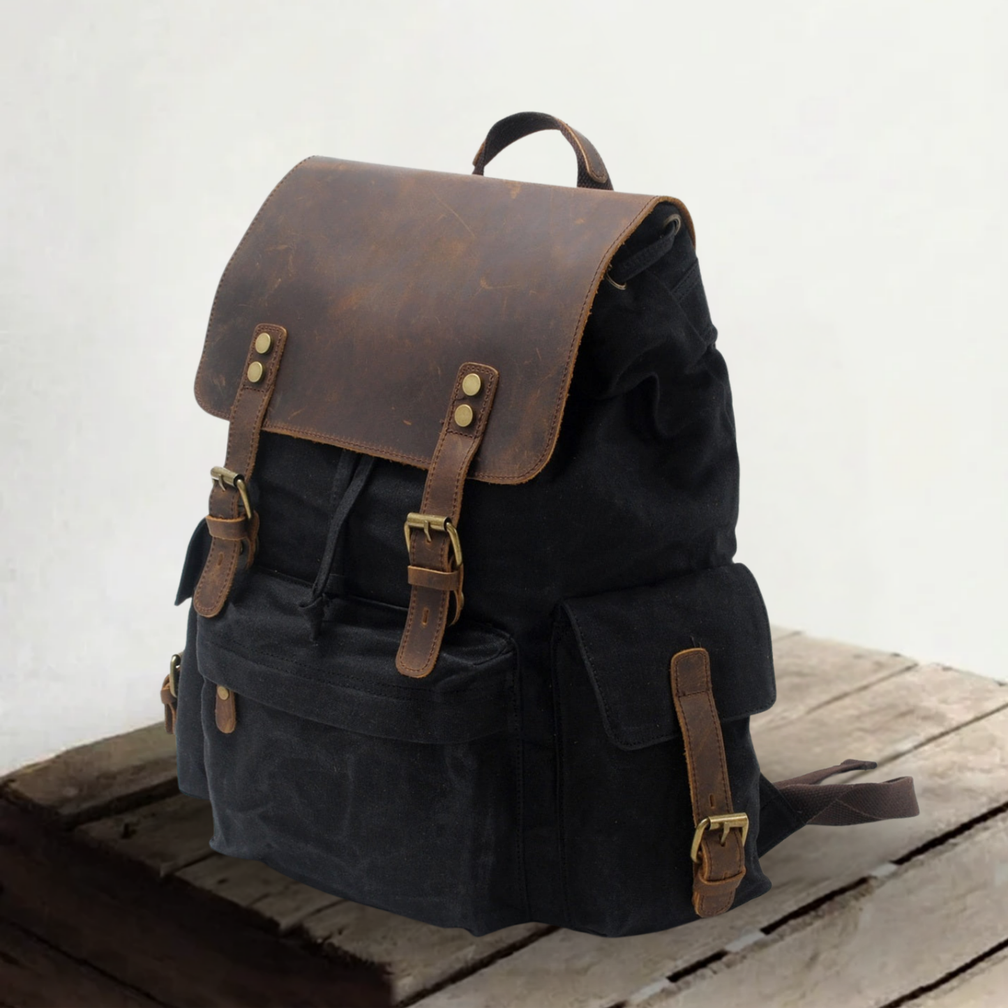 Jacob | Sturdy canvas backpack made of Genuine Leather