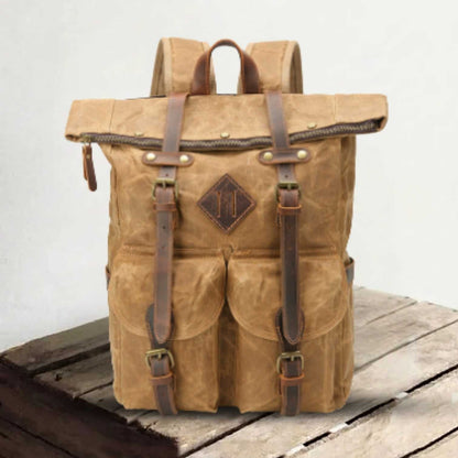 Mitchell | Canvas travel backpack made of Genuine Leather