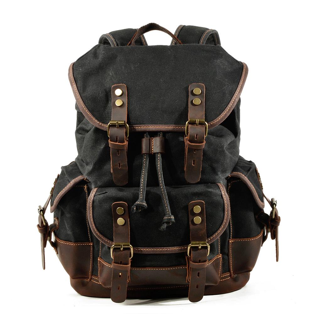 John | Robust canvas backpack made of Genuine Leather