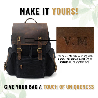 Jacob | Sturdy canvas backpack made of Genuine Leather