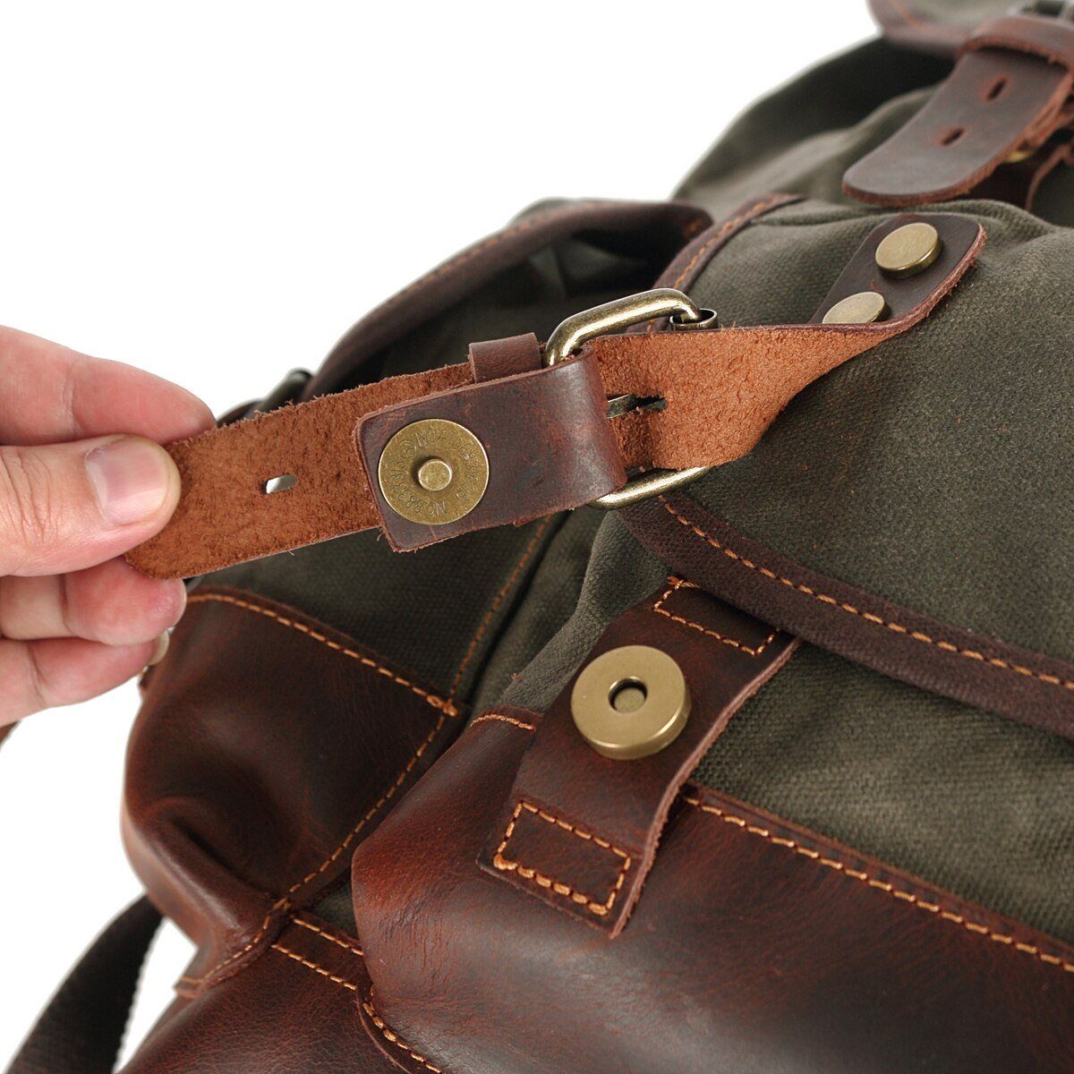 John | Robust canvas backpack made of Genuine Leather