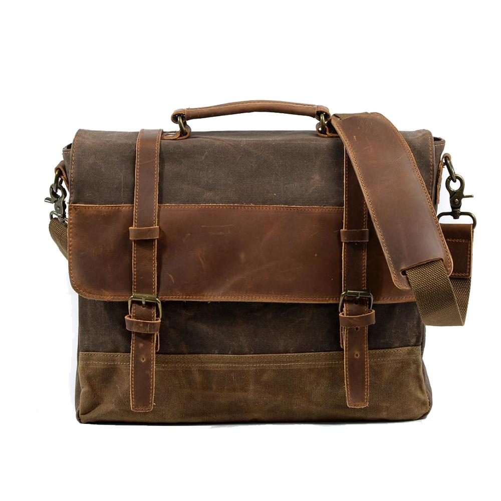 Jack | Waterproof canvas shoulder bag made of Genuine Leather