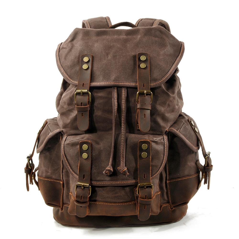 John | Robust canvas backpack made of Genuine Leather