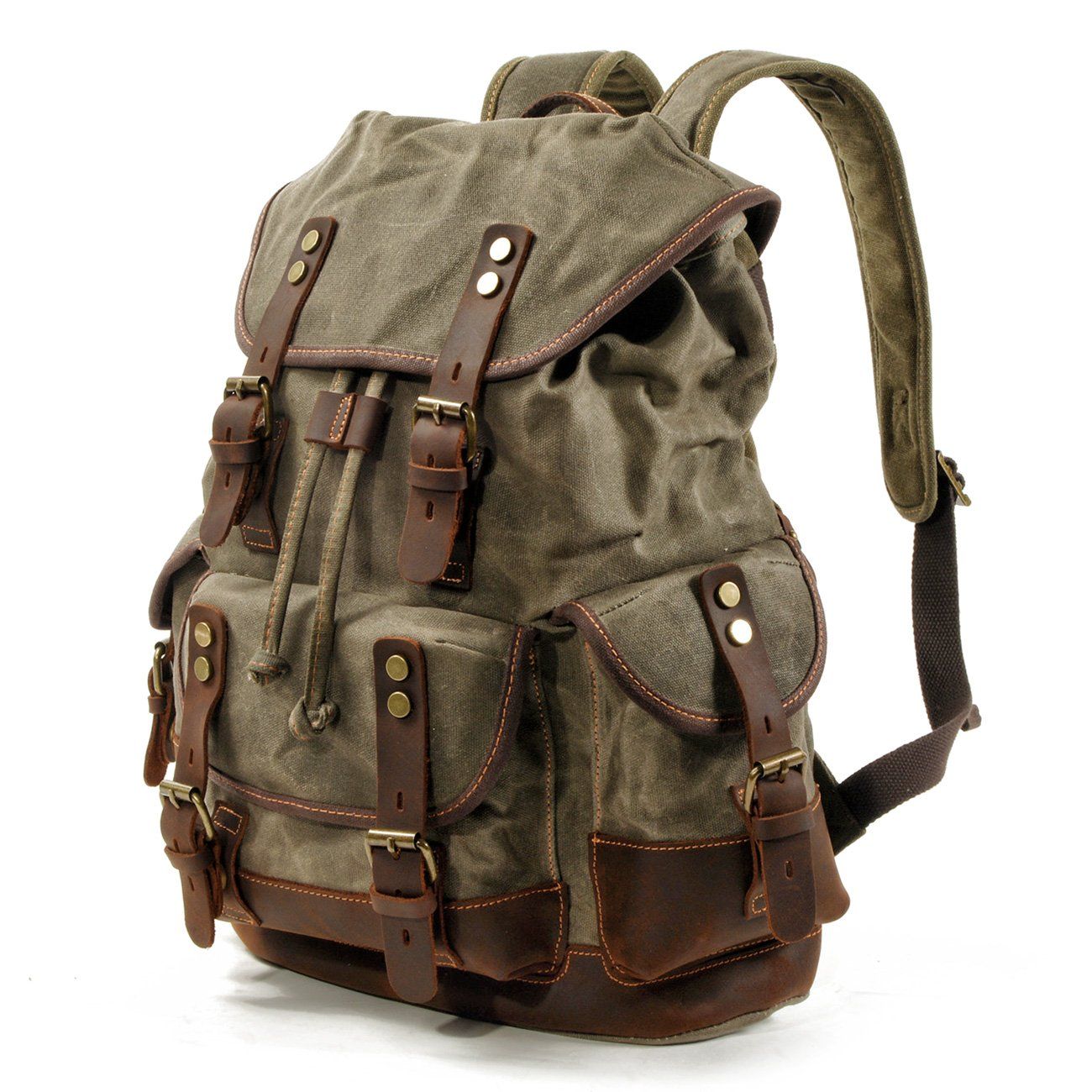 John | Robust canvas backpack made of Genuine Leather