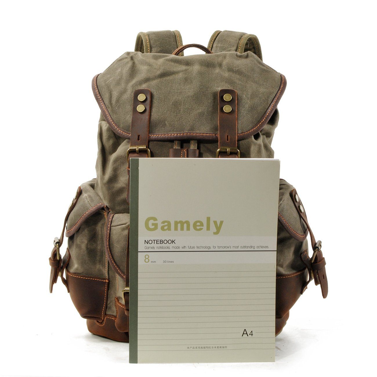 John | Robust canvas backpack made of Genuine Leather