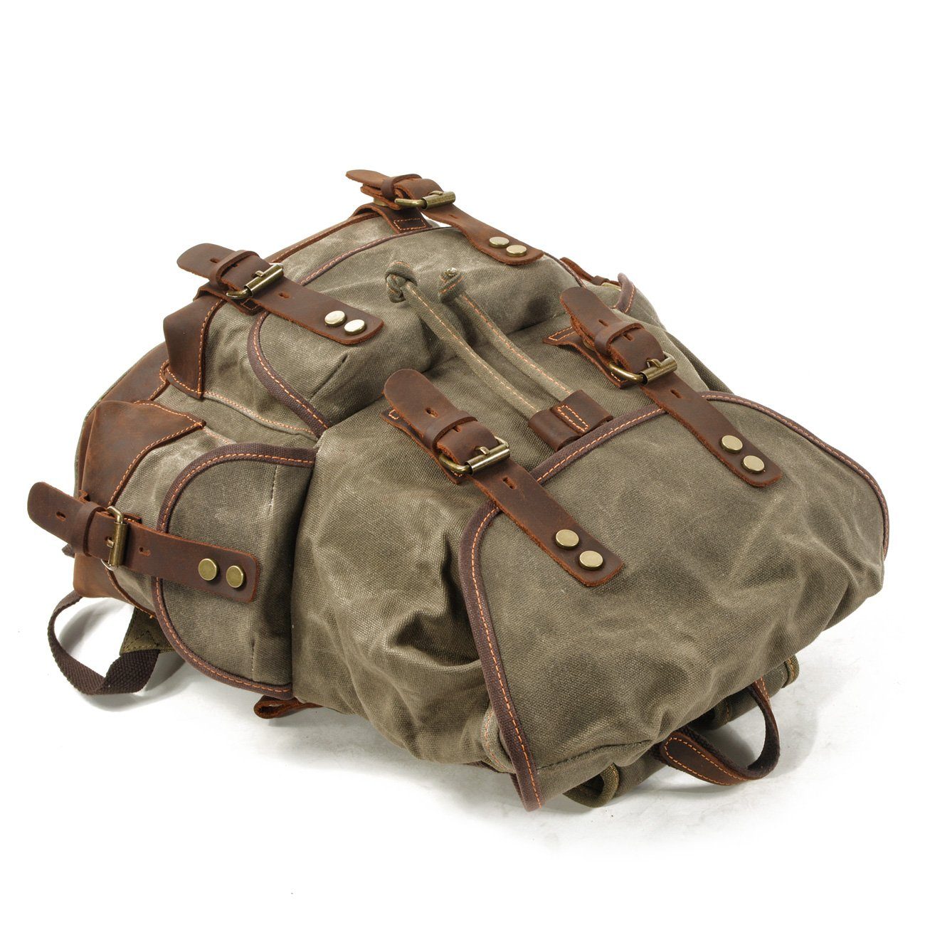 John | Robust canvas backpack made of Genuine Leather