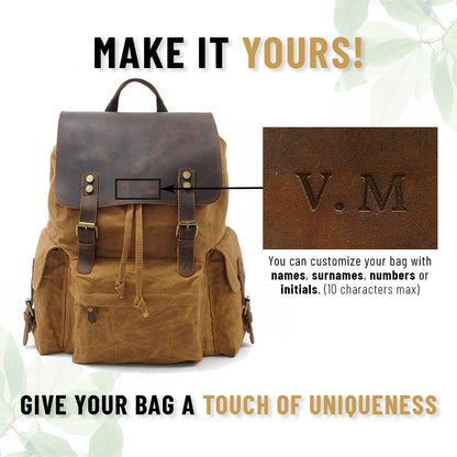 Jacob | Sturdy canvas backpack made of Genuine Leather