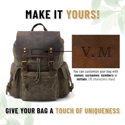 Jacob | Sturdy canvas backpack made of Genuine Leather