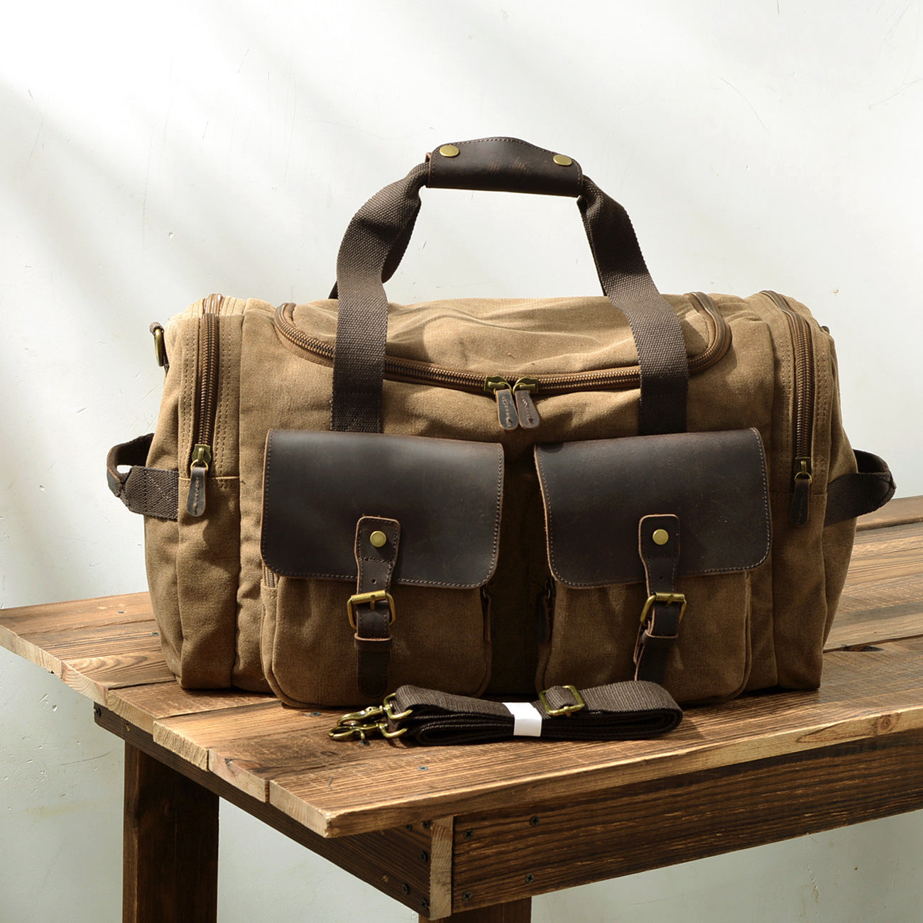 David | Canvas duffle bag for travel made of Genuine Leather