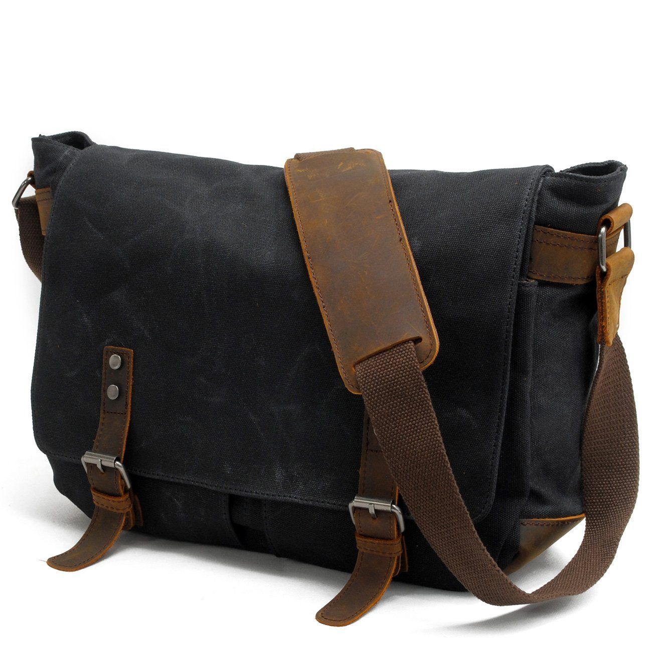 Joshua | Sturdy canvas shoulder bag made of Genuine Leather