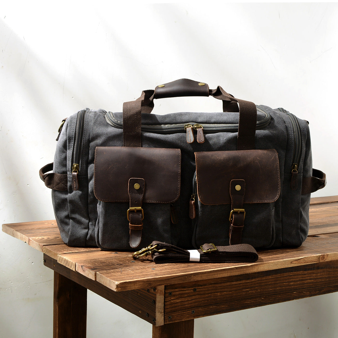 David | Canvas duffle bag for travel made of Genuine Leather